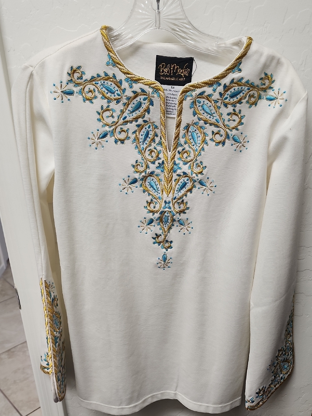 Bob Mackie Cream Tunic with Gold and Blue Embroidery